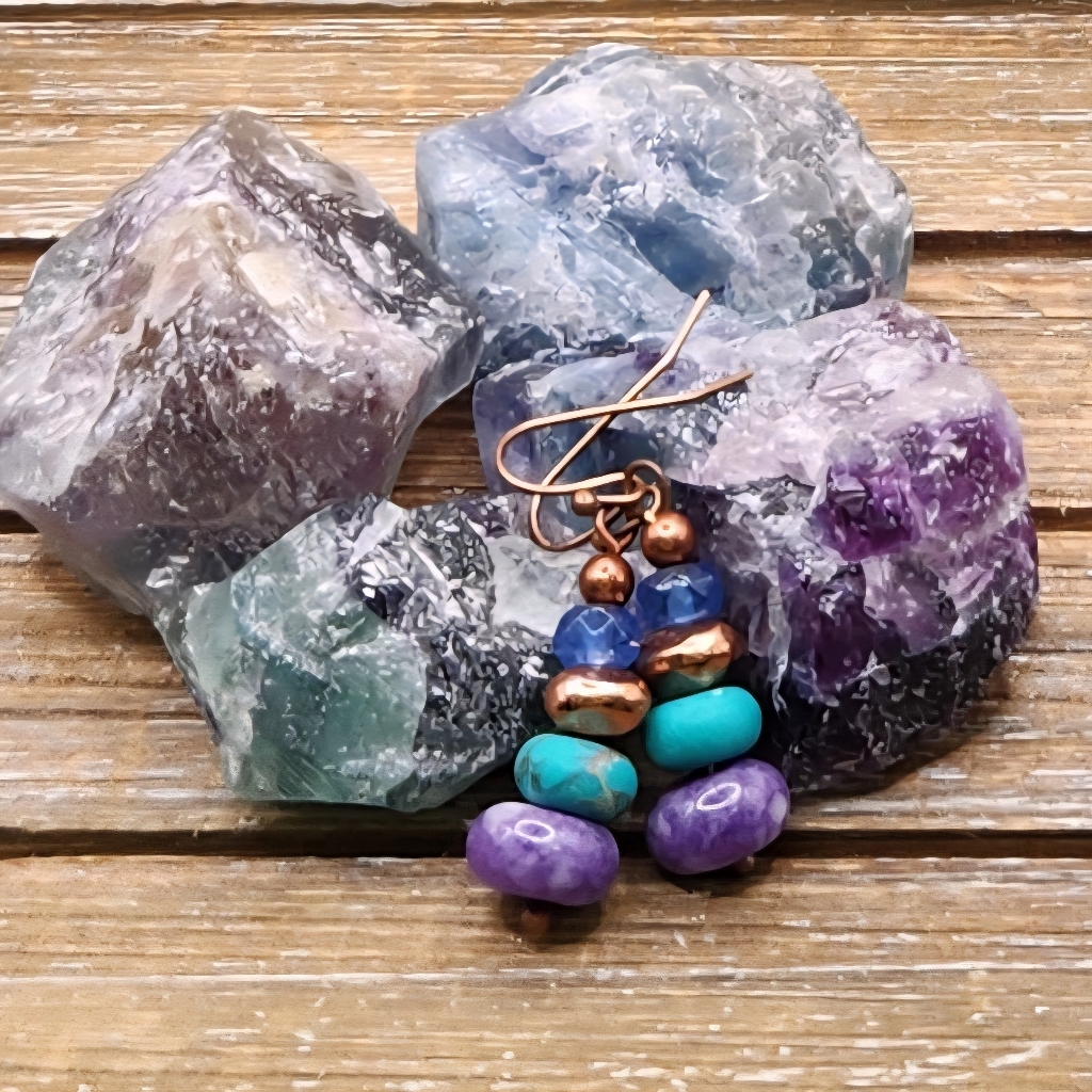 Charoite Jasper Jade And Copper Stacked Earrings 26$
